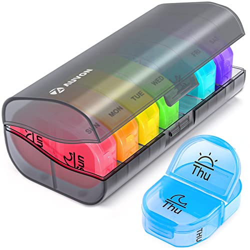 AUVON Weekly Pill Organizer AM/PM – Portable 2-Times-a-Day Medicine Box with 7 Daily Removable Cases