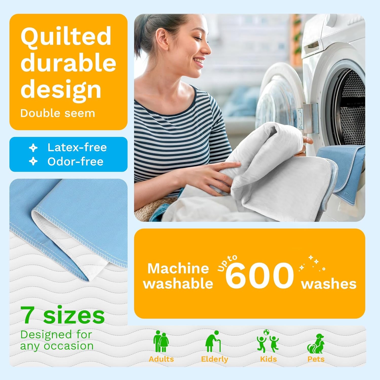 Washable Underpads - Large Bed Pads for Use as Incontinence Bed Pads, Reusable Pet Pads, Great for Dogs, Cats, Bunny, Seniors Bed Pad (Pack of 2 - 41X41)