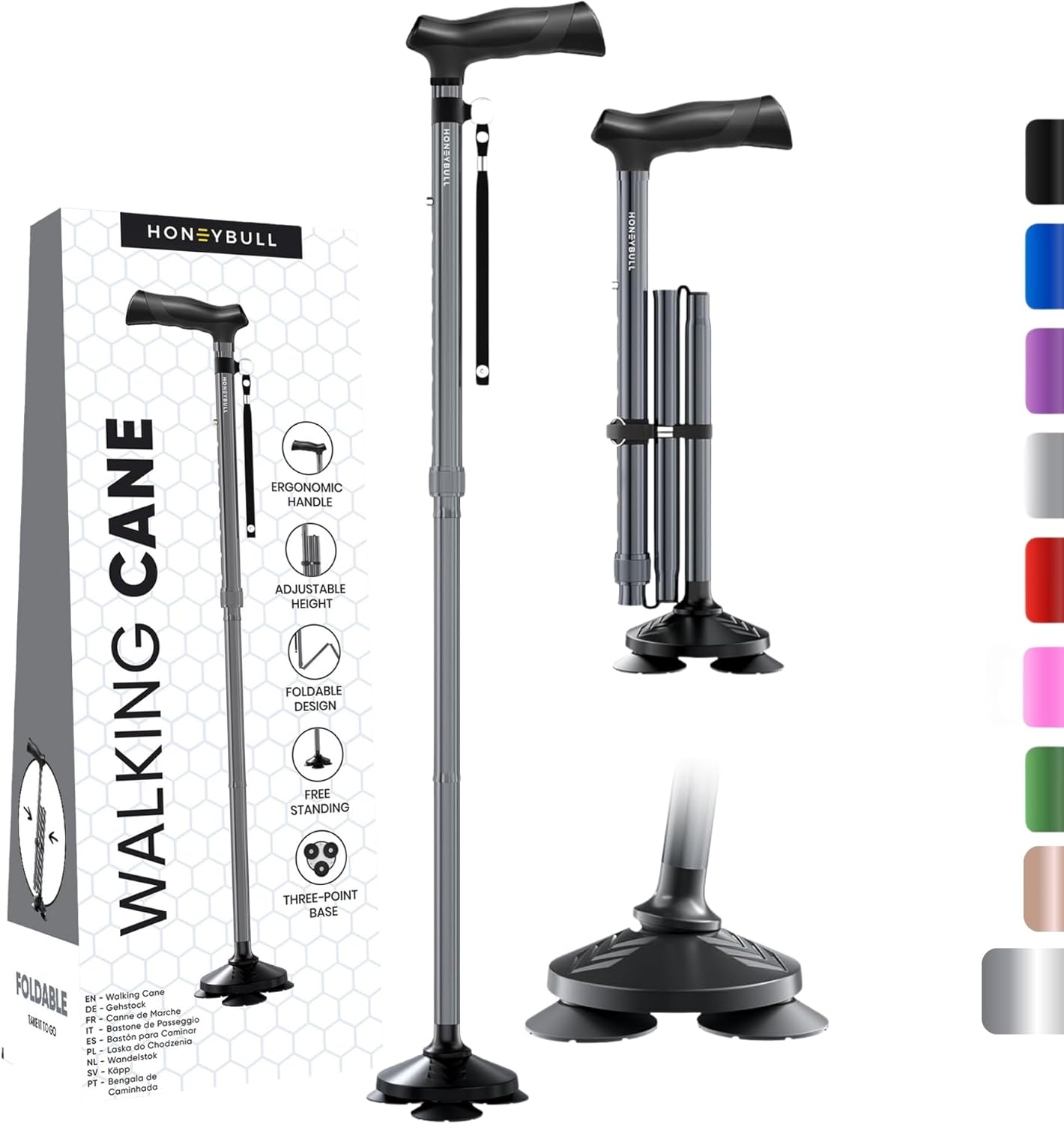 HONEYBULL Walking Cane for Men & Women – Foldable, Adjustable & Heavy Duty