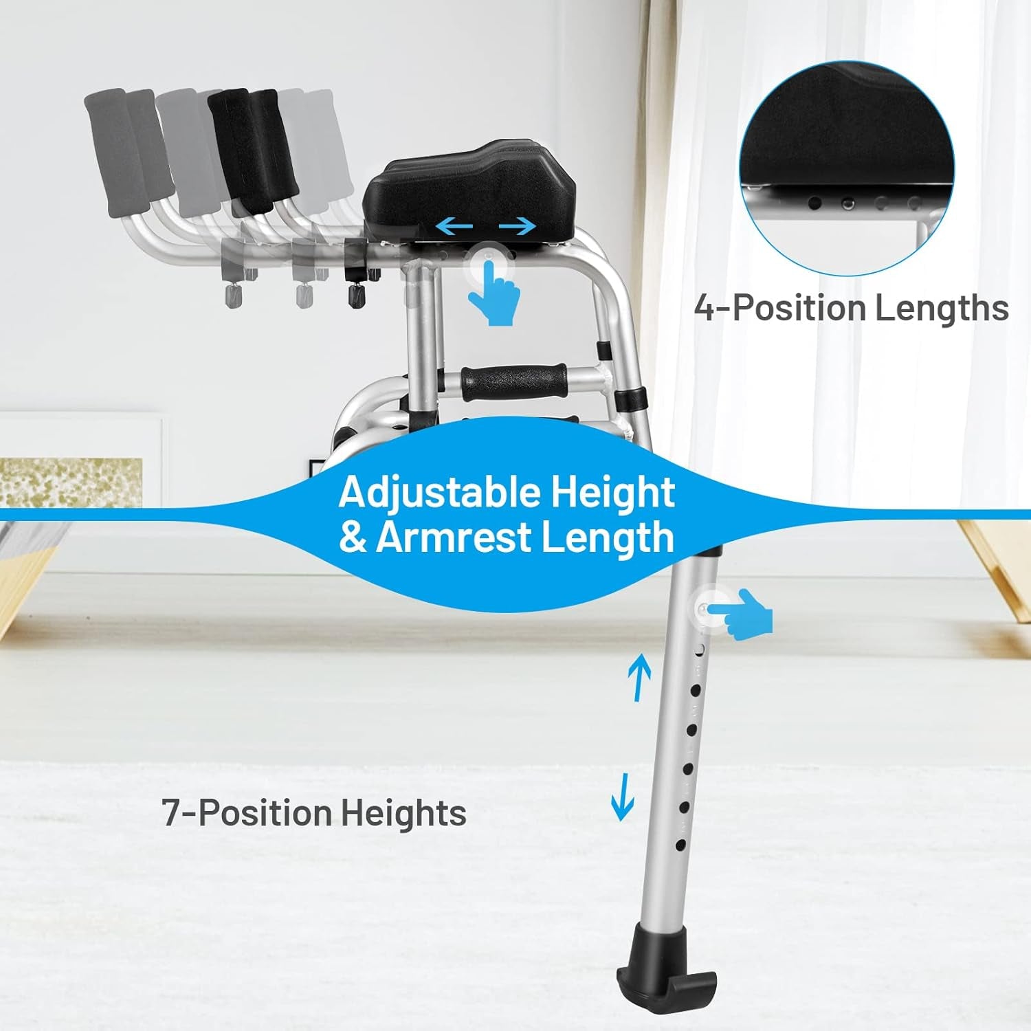 Walkers for Seniors, Foldable Standard Walker with 5’’ Wheels and Removable Padded Armrests 440Lbs, Lightweight Walking Mobility Aid, Folding Platform Walker for Elderly, Handicap, Disabled