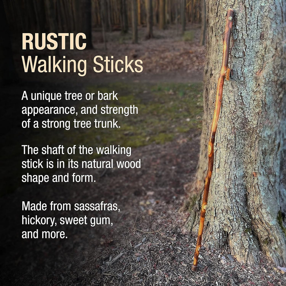Rustic Wood Walking Stick, Hickory, Traditional Style Handle, for Men & Women, Made in the USA