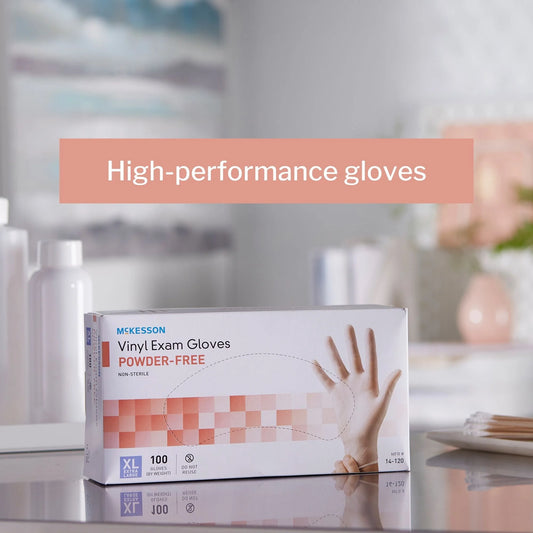 Vinyl Exam Gloves, Powder-Free, Disposable Medical Glove - XL, 100 Count, 1 Box