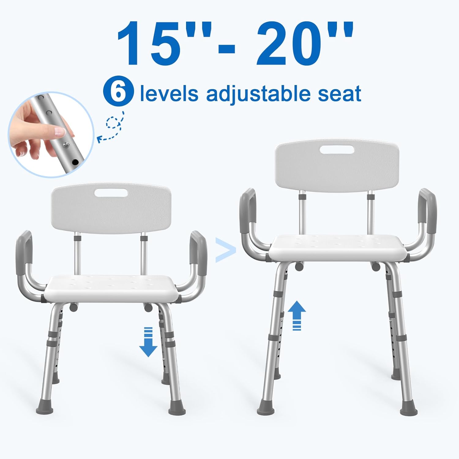 HOMLAND Heavy-Duty Shower Chair with Arms & Back – Adjustable Bath Seat for Elderly & Disabled (500 lbs)