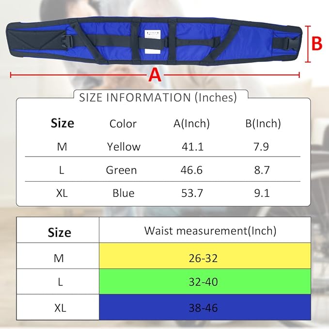 Ehucon Gait Belt for Seniors – 7 Padded Handles, Quick-Release Buckle, Lift Assist Safety Strap (Extra Large)