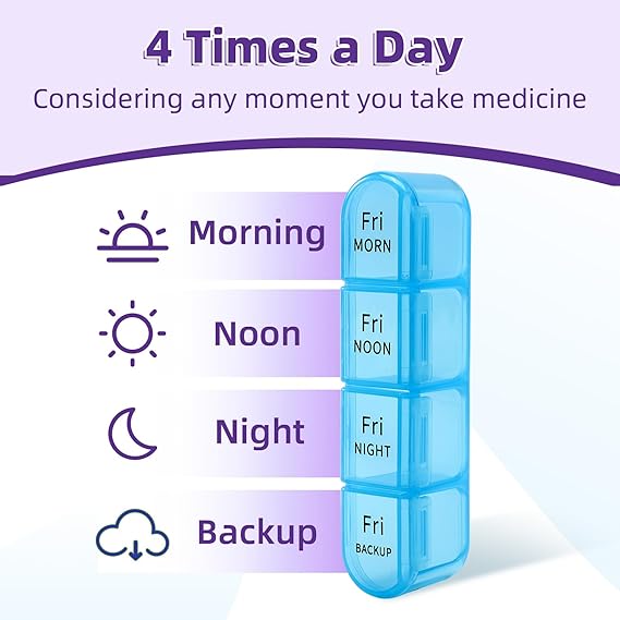 Daviky Pill Organizer – 4 Times a Day Large 7-Day Medicine Case with Removable Containers
