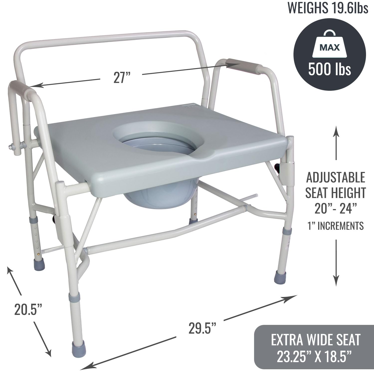 DMI Drop Arm Portable Toilet Commode – Extra-Wide, Heavy-Duty Comfort