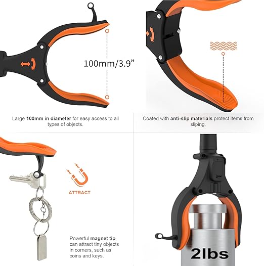 2-Pack 32" Grabber Reacher Tool with LED Light & Magnetic Tip
