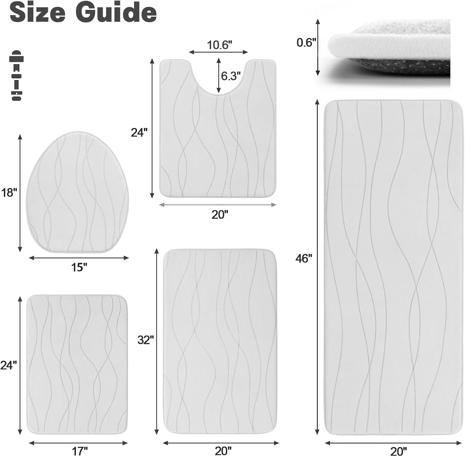 YIHOUSE 5-Piece Memory Foam Bathroom Rug Set – Ultra-Soft, Absorbent & Non-Slip Bath Mats