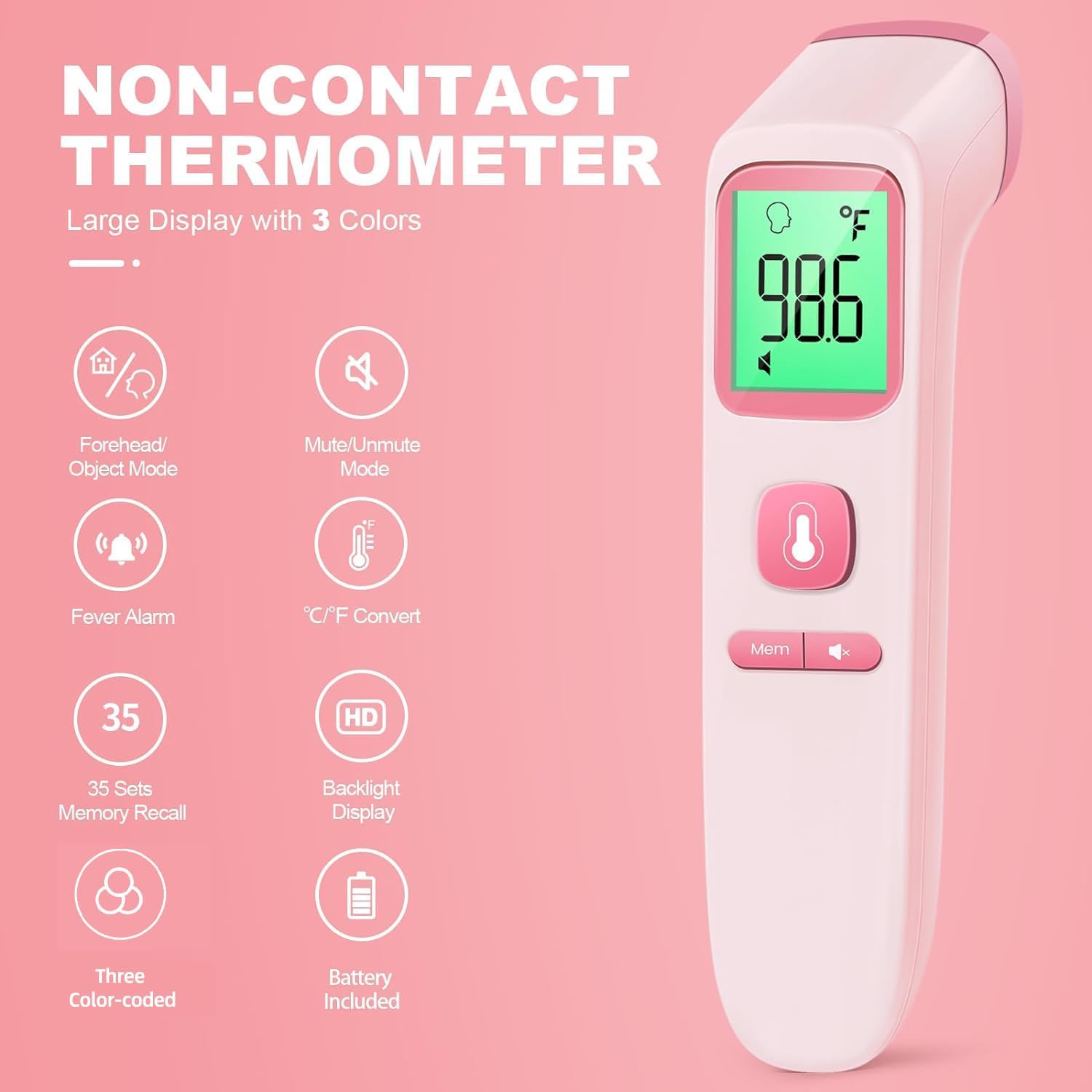 No-Touch Thermometer for Adults – Digital Infrared Thermometer with Fever Alarm, 1-Second Fast Reading, 2-in-1 Mode