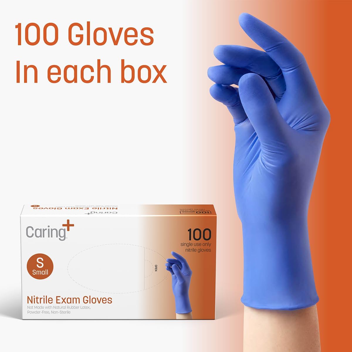 Caring Nitrile Exam Gloves – Blue, Powder-Free, Disposable, 90 Count