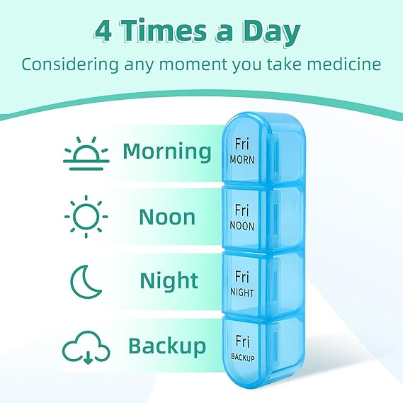 Daviky Pill Organizer – 4 Times a Day Large 7-Day Medicine Case with Removable Containers