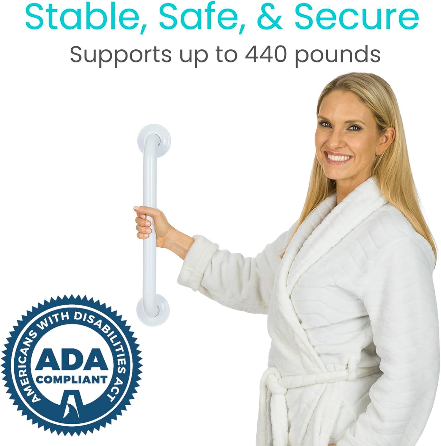 Vive Grab Bar for Bathtubs & Showers – Bathroom Safety Handrail for Elderly and Disabled (440 lbs)
