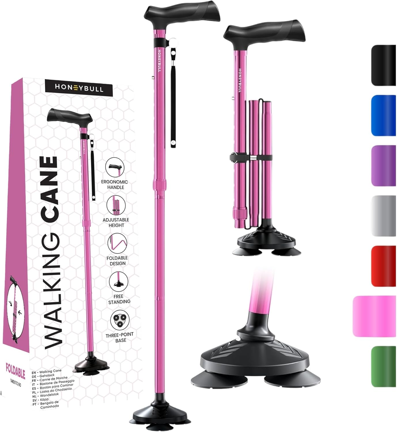 HONEYBULL Walking Cane for Men & Women – Foldable, Adjustable & Heavy Duty