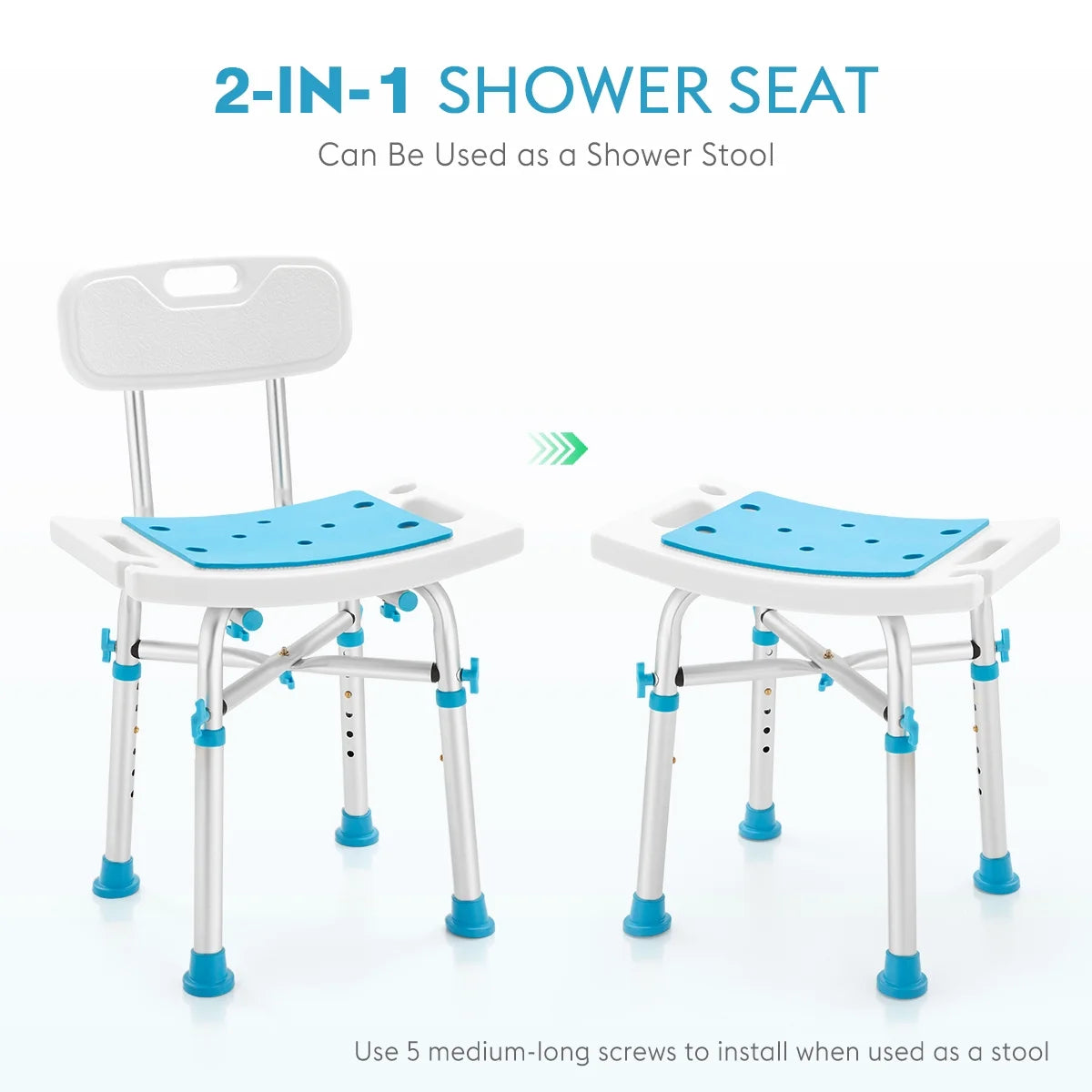 Aluminum Massage Products Heavy Duty Shower Chair with Back 500Lb Tool-Free Bath Seat