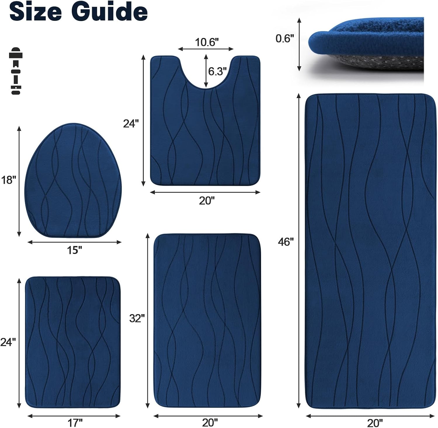 YIHOUSE 5-Piece Memory Foam Bathroom Rug Set – Ultra-Soft, Absorbent & Non-Slip Bath Mats