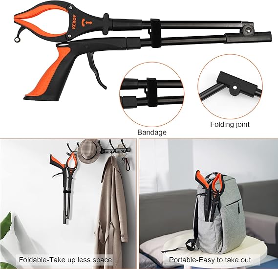 2-Pack 32" Grabber Reacher Tool with LED Light & Magnetic Tip