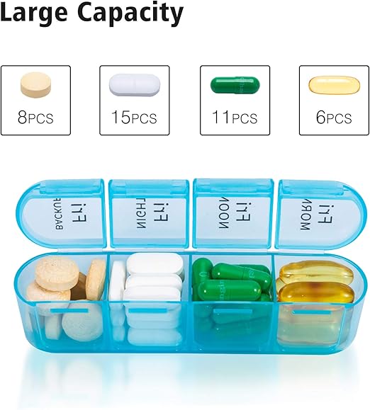 Daviky Pill Organizer – 4 Times a Day Large 7-Day Medicine Case with Removable Containers
