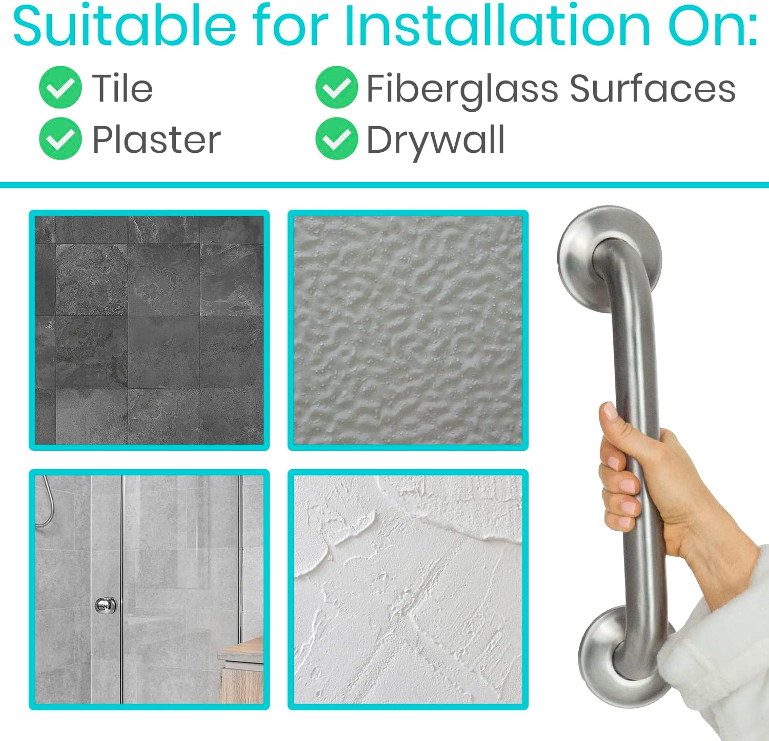 Vive Grab Bar for Bathtubs & Showers – Bathroom Safety Handrail for Elderly and Disabled (440 lbs)