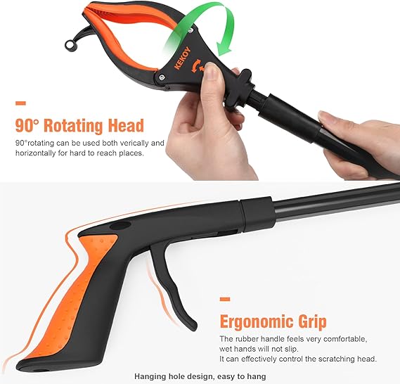 2-Pack 32" Grabber Reacher Tool with LED Light & Magnetic Tip