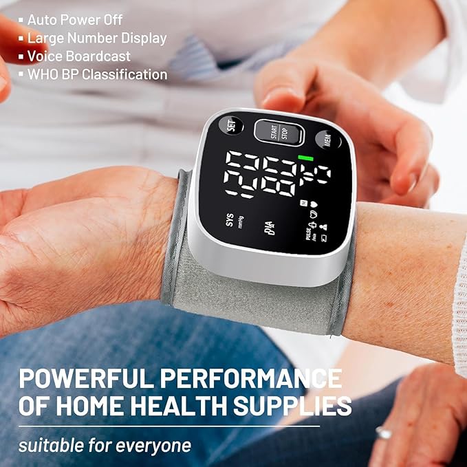 Oklar Rechargeable Wrist Blood Pressure Monitor – Dual User, LED Display, Voice Broadcast