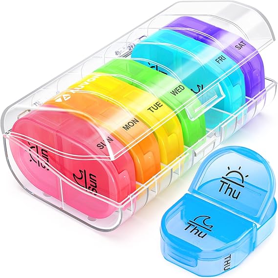 AUVON Weekly Pill Organizer AM/PM – Portable 2-Times-a-Day Medicine Box with 7 Daily Removable Cases