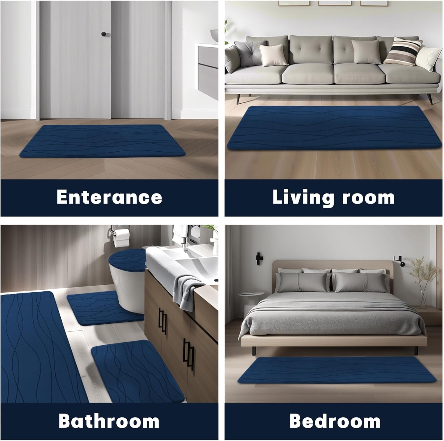 YIHOUSE 5-Piece Memory Foam Bathroom Rug Set – Ultra-Soft, Absorbent & Non-Slip Bath Mats