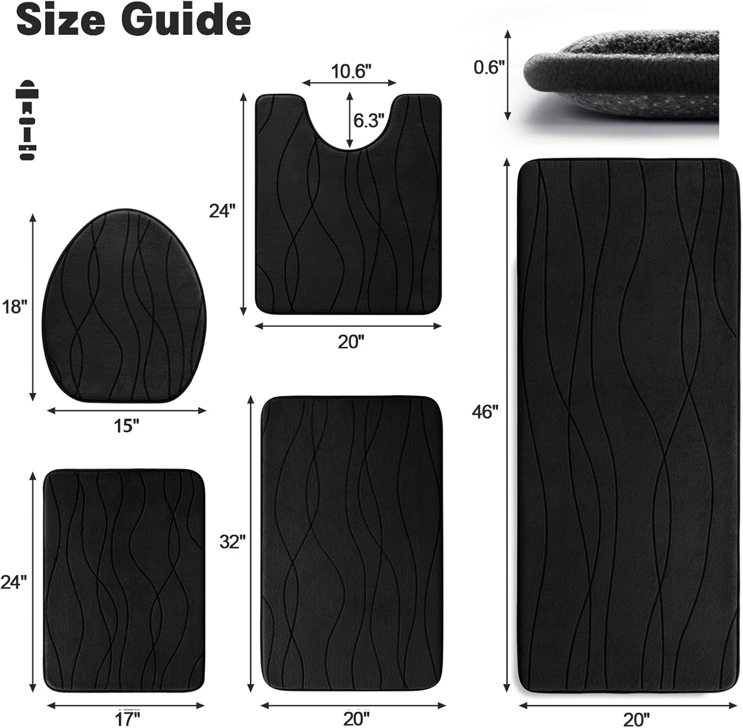 YIHOUSE 5-Piece Memory Foam Bathroom Rug Set – Ultra-Soft, Absorbent & Non-Slip Bath Mats