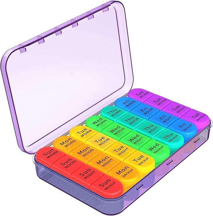 Daviky Pill Organizer – 4 Times a Day Large 7-Day Medicine Case with Removable Containers