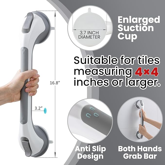 TAILI Suction Grab Bars for Bathtubs & Showers – 2-Pack Heavy-Duty Safety Handles for Seniors (240 lbs each)
