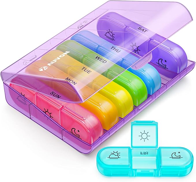 AUVON Weekly Pill Organizer – 3 Times a Day Large 7-Day Pill Box with Separate Containers for Morning, Noon & Evening