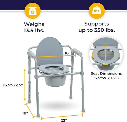 Drive Medical 3-in-1 Folding Commode Chair – Safe, Durable & Portable