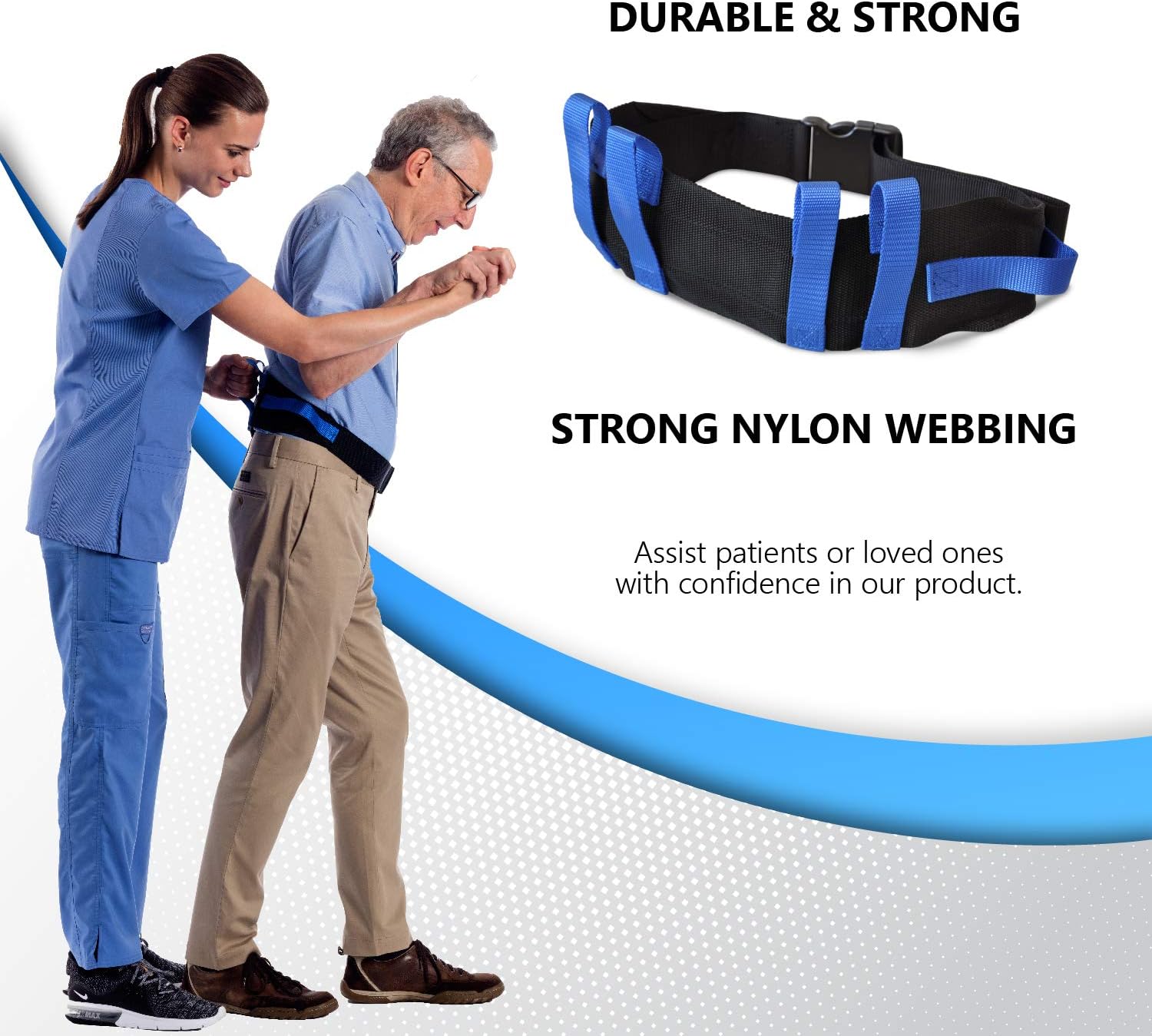 Transfer & Gait Belt with Metal Buckle – 54" Adjustable Support Strap for Seniors, Patients & Caregivers
