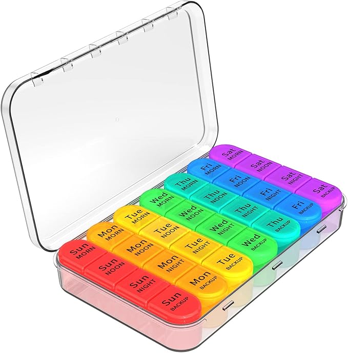 Daviky Pill Organizer – 4 Times a Day Large 7-Day Medicine Case with Removable Containers