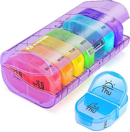 AUVON Weekly Pill Organizer AM/PM – Portable 2-Times-a-Day Medicine Box with 7 Daily Removable Cases