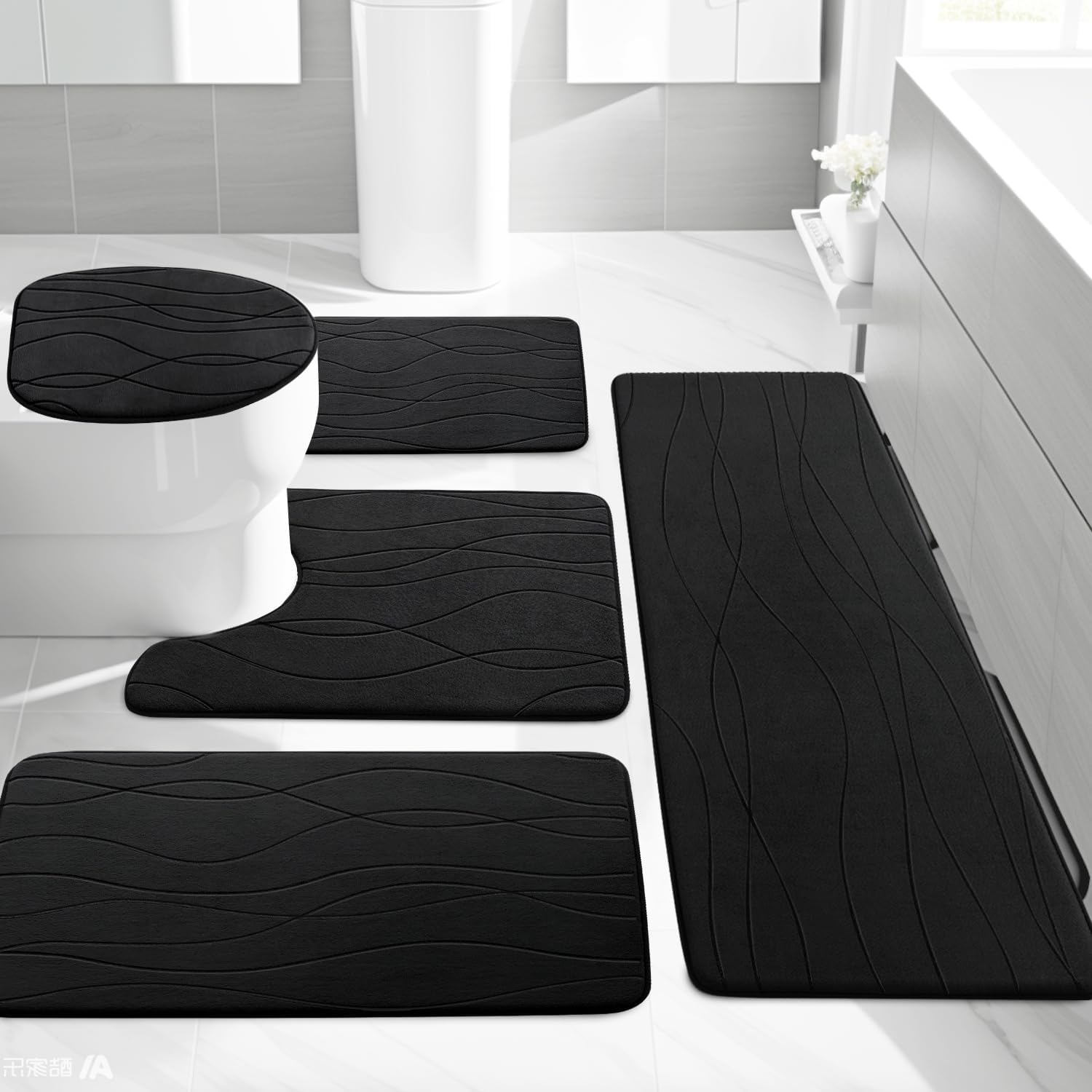 YIHOUSE 5-Piece Memory Foam Bathroom Rug Set – Ultra-Soft, Absorbent & Non-Slip Bath Mats