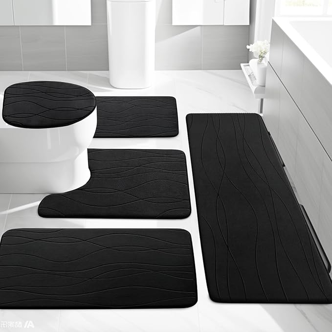 YIHOUSE 5-Piece Memory Foam Bathroom Rug Set – Ultra-Soft, Absorbent & Non-Slip Bath Mats