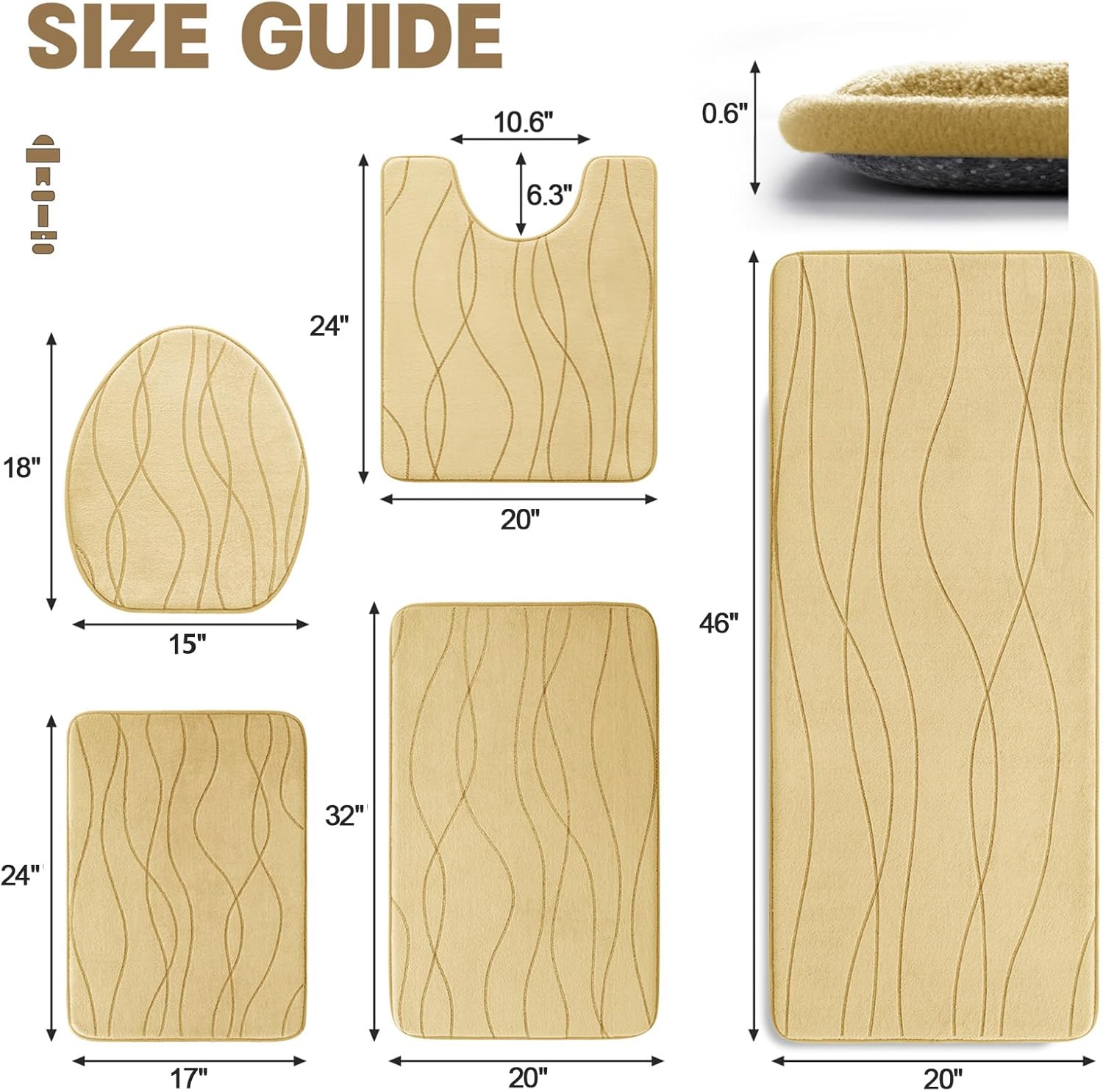 YIHOUSE 5-Piece Memory Foam Bathroom Rug Set – Ultra-Soft, Absorbent & Non-Slip Bath Mats