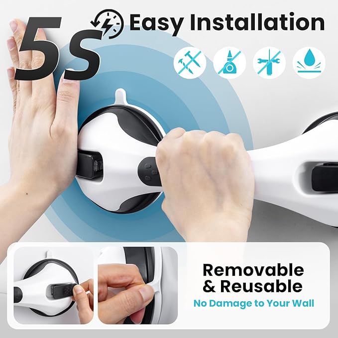 TAILI Suction Grab Bars for Bathtubs & Showers – 2-Pack Heavy-Duty Safety Handles for Seniors (240 lbs each)