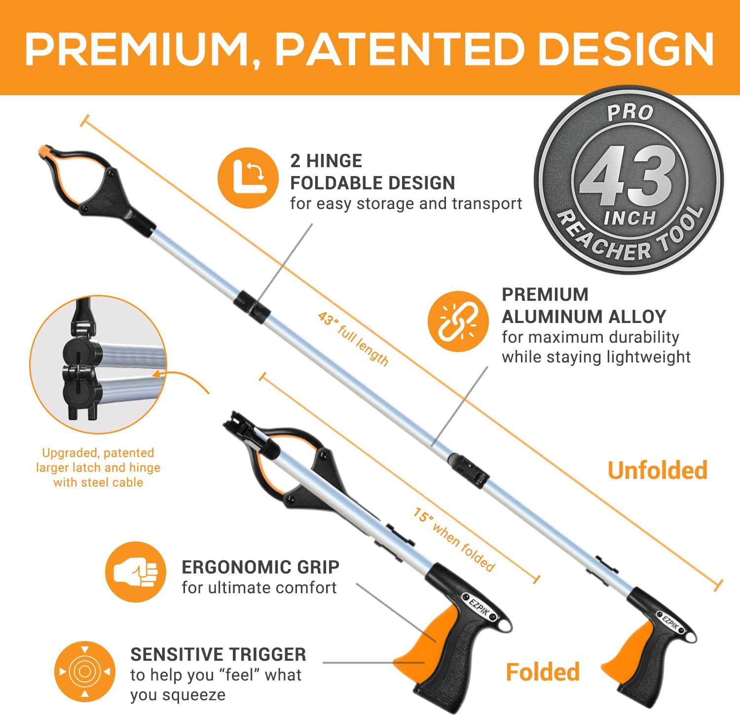 EZPIK Pro 43" Foldable Grabber Reacher Tool