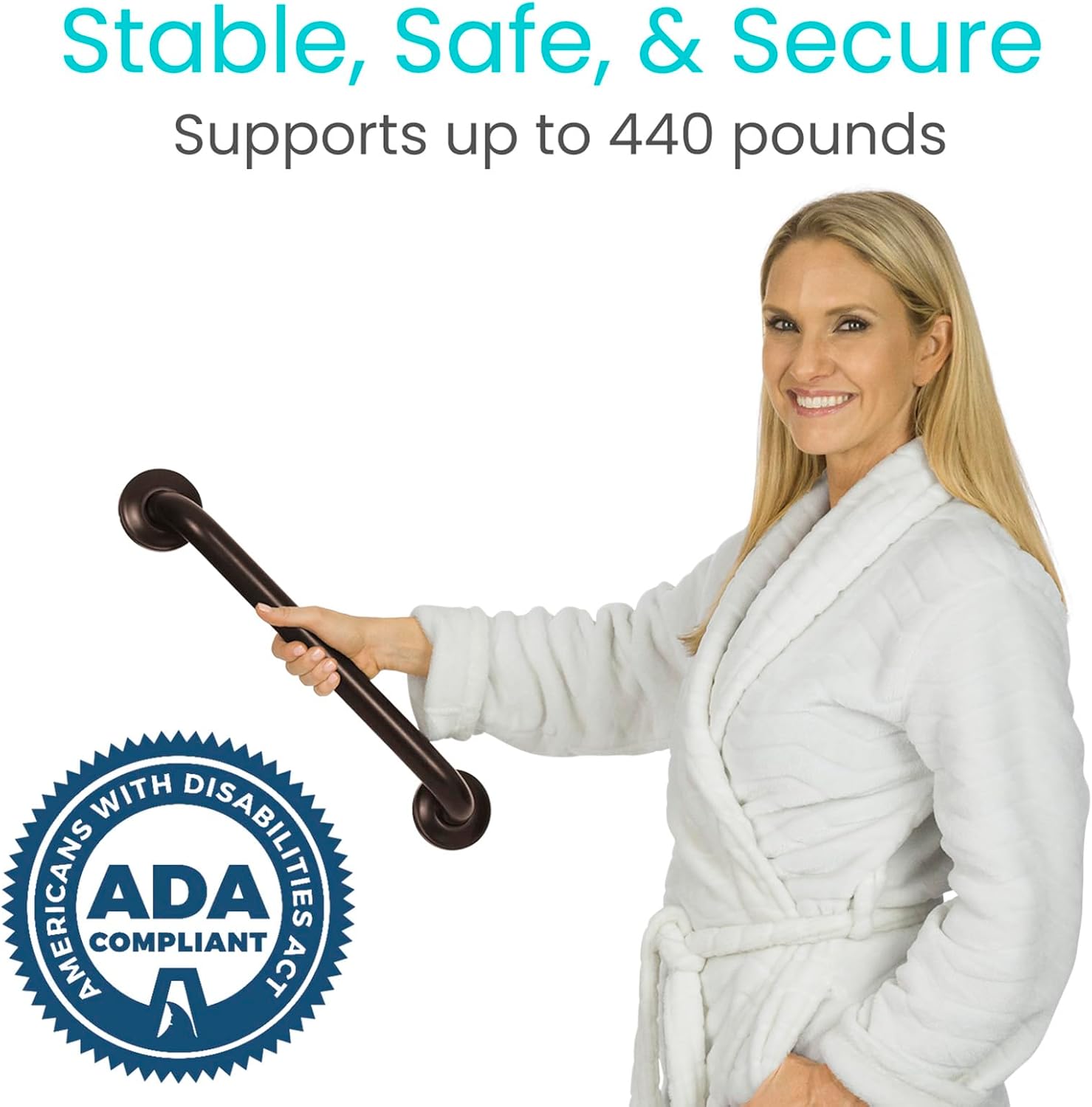 Vive Grab Bar for Bathtubs & Showers – Bathroom Safety Handrail for Elderly and Disabled (440 lbs)