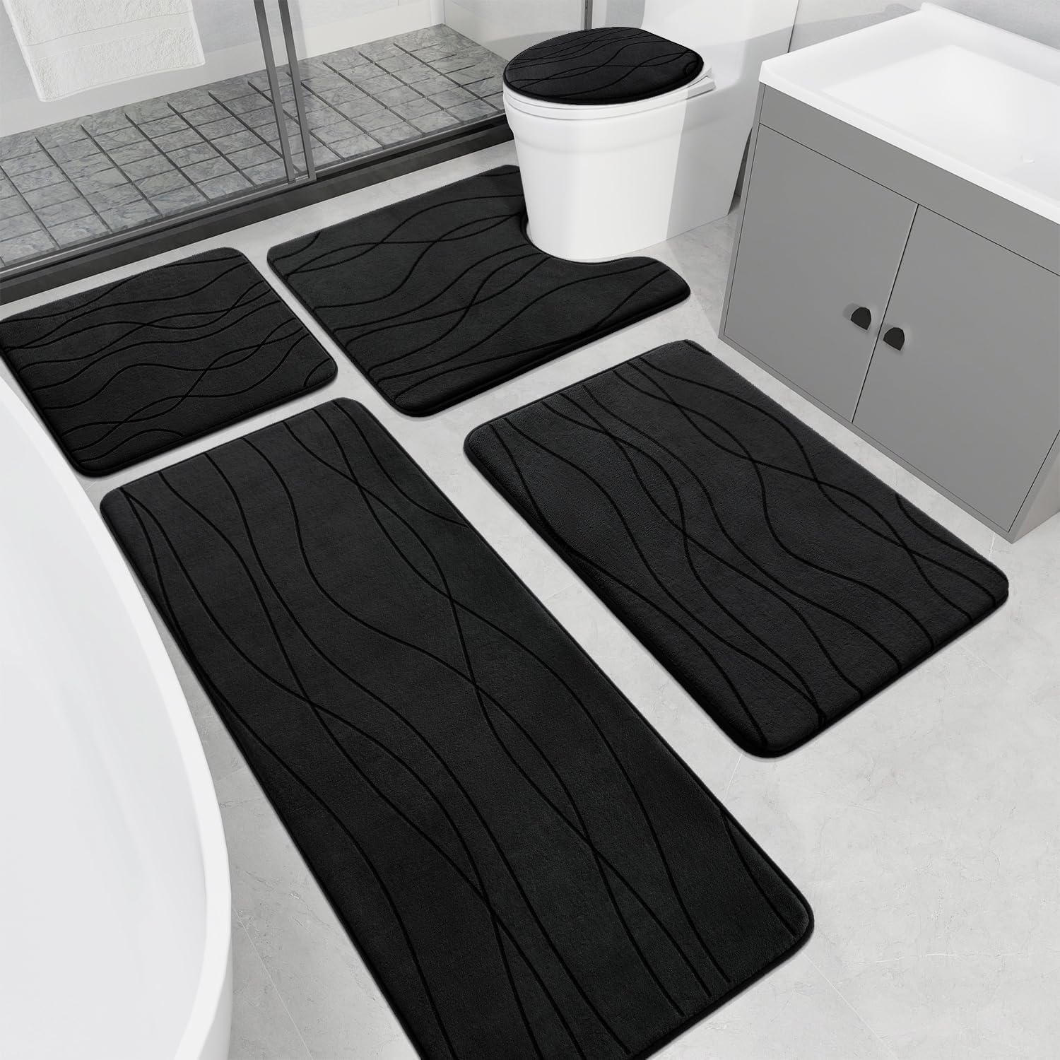 YIHOUSE 5-Piece Memory Foam Bathroom Rug Set – Ultra-Soft, Absorbent & Non-Slip Bath Mats