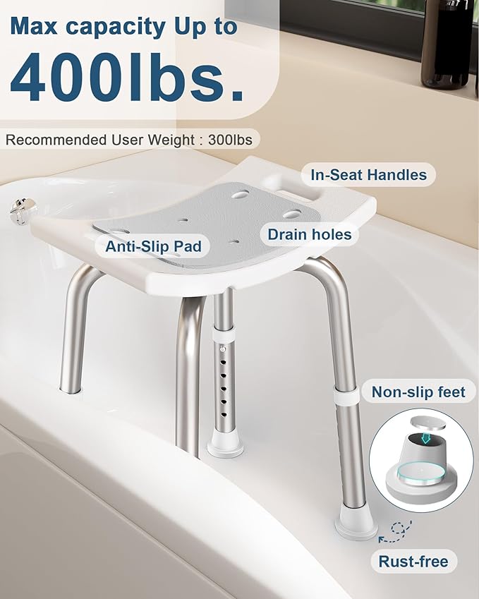 HOMLAND Adjustable Shower Chair – Safe & Comfortable Bath Seat for Elderly and Disabled (400 lbs)