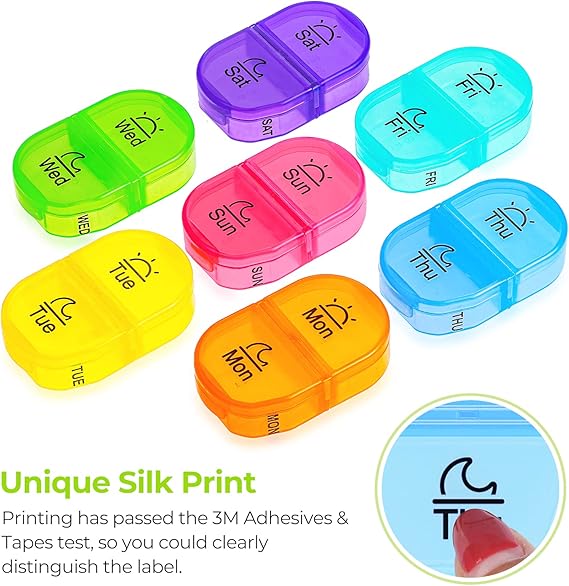 AUVON Weekly Pill Organizer AM/PM – Portable 2-Times-a-Day Medicine Box with 7 Daily Removable Cases