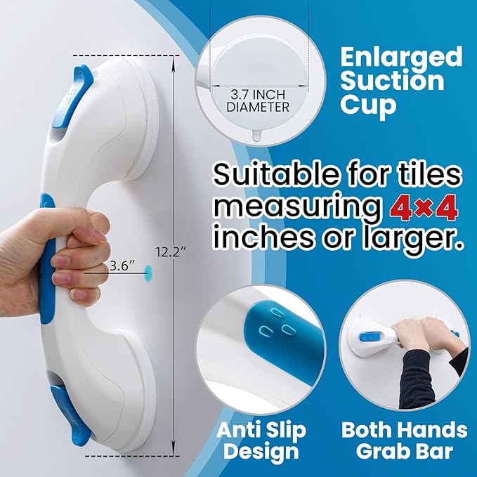 TAILI Suction Grab Bars for Bathtubs & Showers – 2-Pack Heavy-Duty Safety Handles for Seniors (240 lbs each)