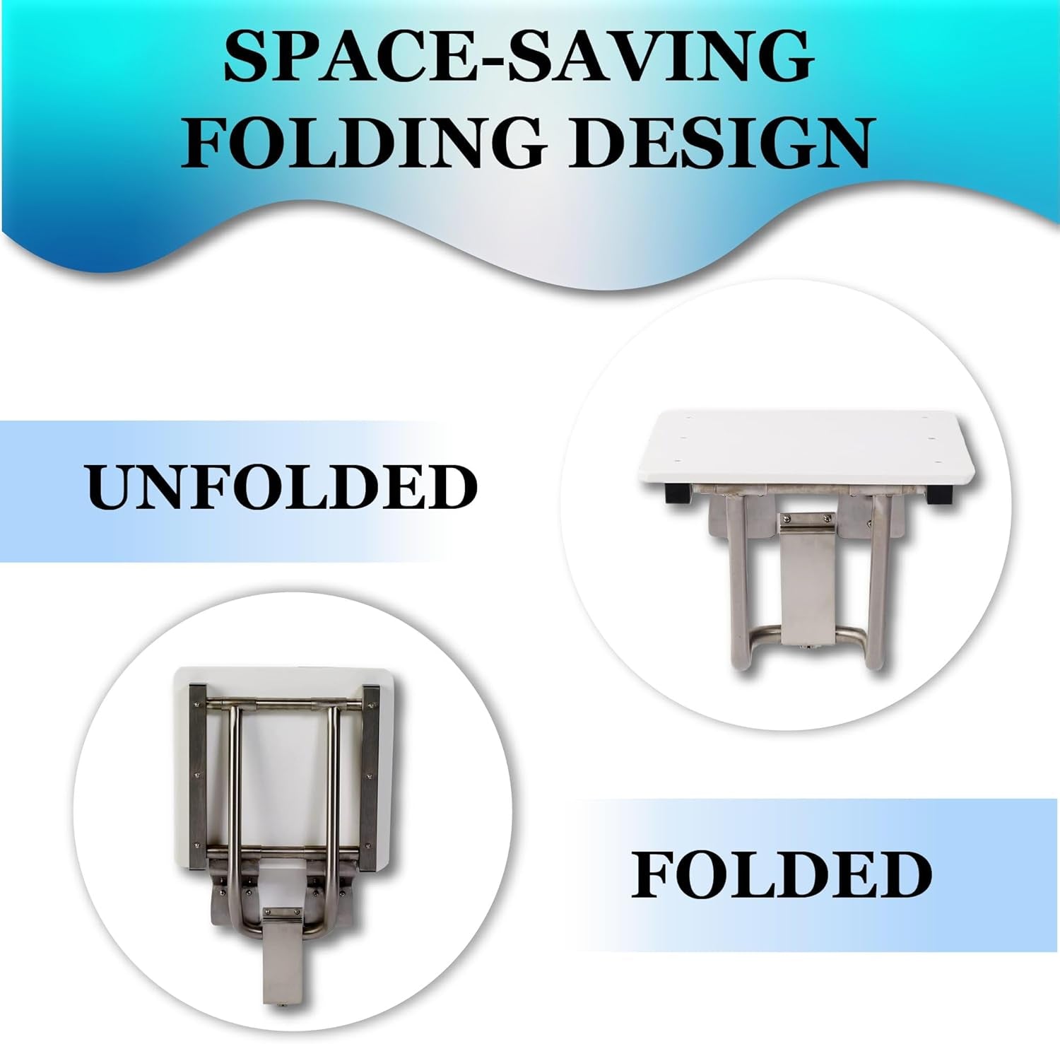Folding Shower Chair for Elderly and Disabled | ADA Folding Shower Seat Wall Mounted Holds up to 600 Lbs | High Density Polymer Shower Chair for inside Shower 304 Stainless Steel | 34.5"X21” Left Hand