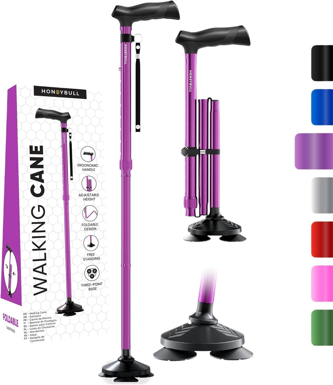 HONEYBULL Walking Cane for Men & Women – Foldable, Adjustable & Heavy Duty