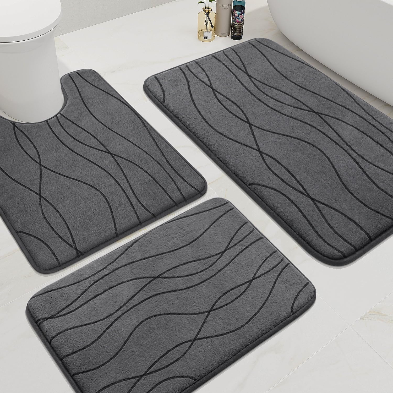 YIHOUSE 5-Piece Memory Foam Bathroom Rug Set – Ultra-Soft, Absorbent & Non-Slip Bath Mats