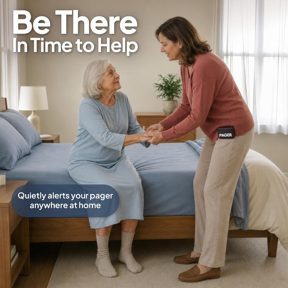 Smart Caregiver Bed Exit Alarm with Wireless Pager - Early Alert Fall Prevention for Seniors and Elderly - Weight Sensing Bed Pad Alerts Caregiver When They Get up - USA Company and Customer Service