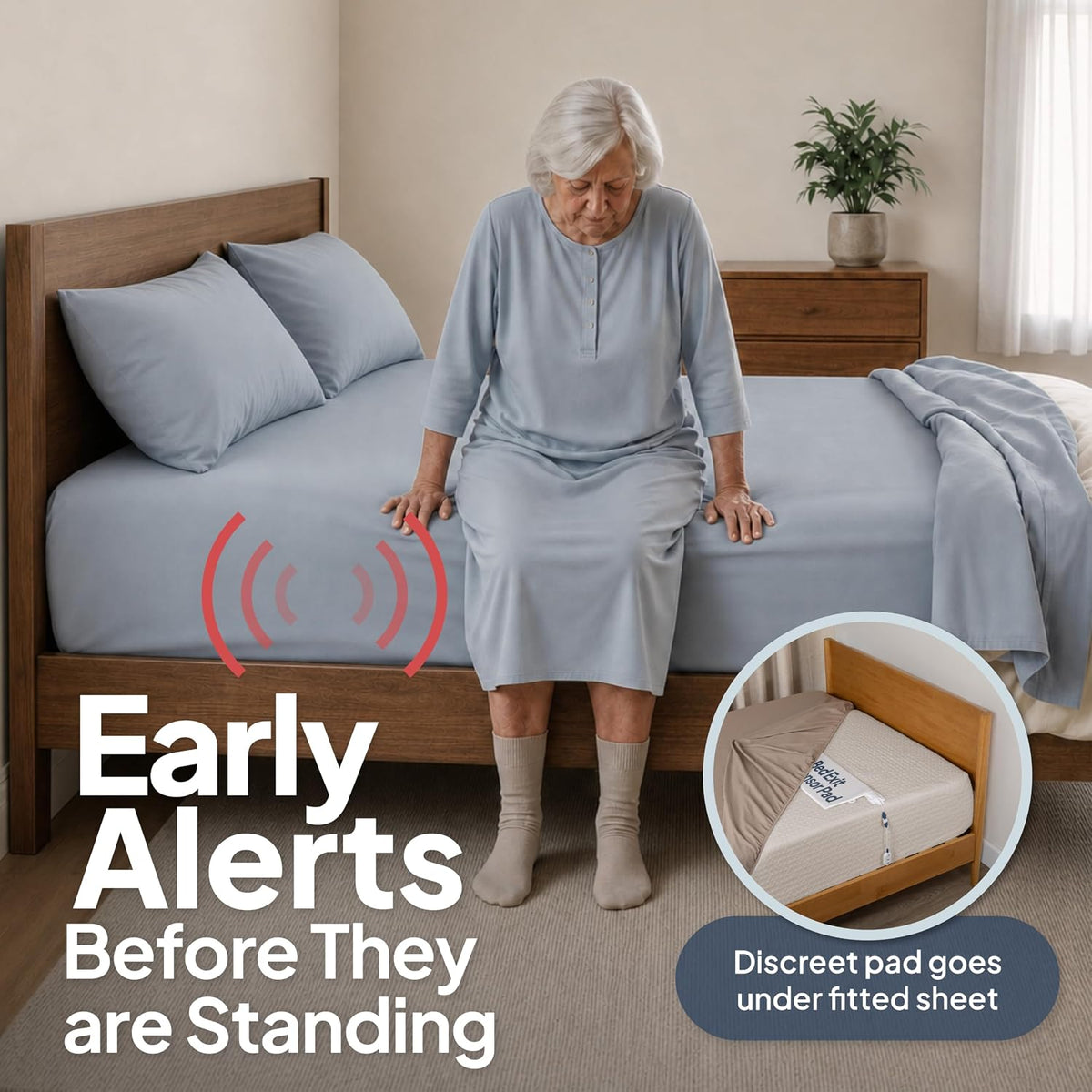 Smart Caregiver Bed Exit Alarm with Wireless Pager - Early Alert Fall Prevention for Seniors and Elderly - Weight Sensing Bed Pad Alerts Caregiver When They Get up - USA Company and Customer Service