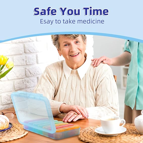 Daviky Pill Organizer – 4 Times a Day Large 7-Day Medicine Case with Removable Containers